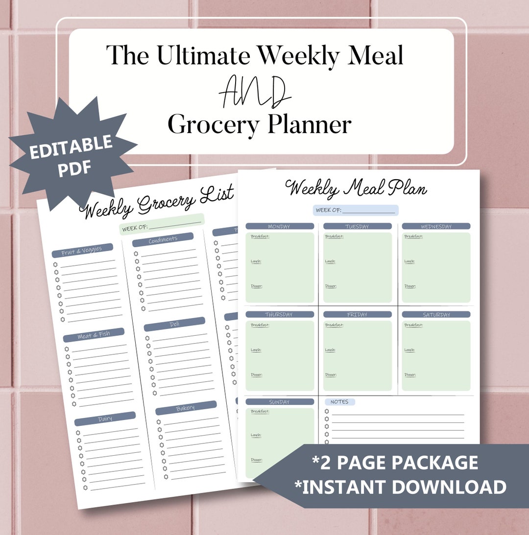 Meal Planner and Shopping List Printable Meal Planner Template Grocery ...