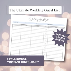Wedding Guest List Tracker Printable Wedding Guest List Planner Digital Download Guest List Template for Wedding Planning Guest Tracker