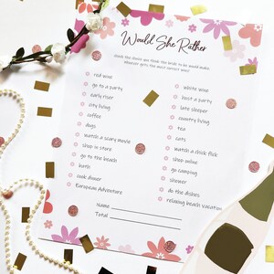 Clean Bachelorette Party Game Floral Bachelorette Would She Rather Hen Party Game Bridal Shower Activity Clean Wedding Shower Game Printable