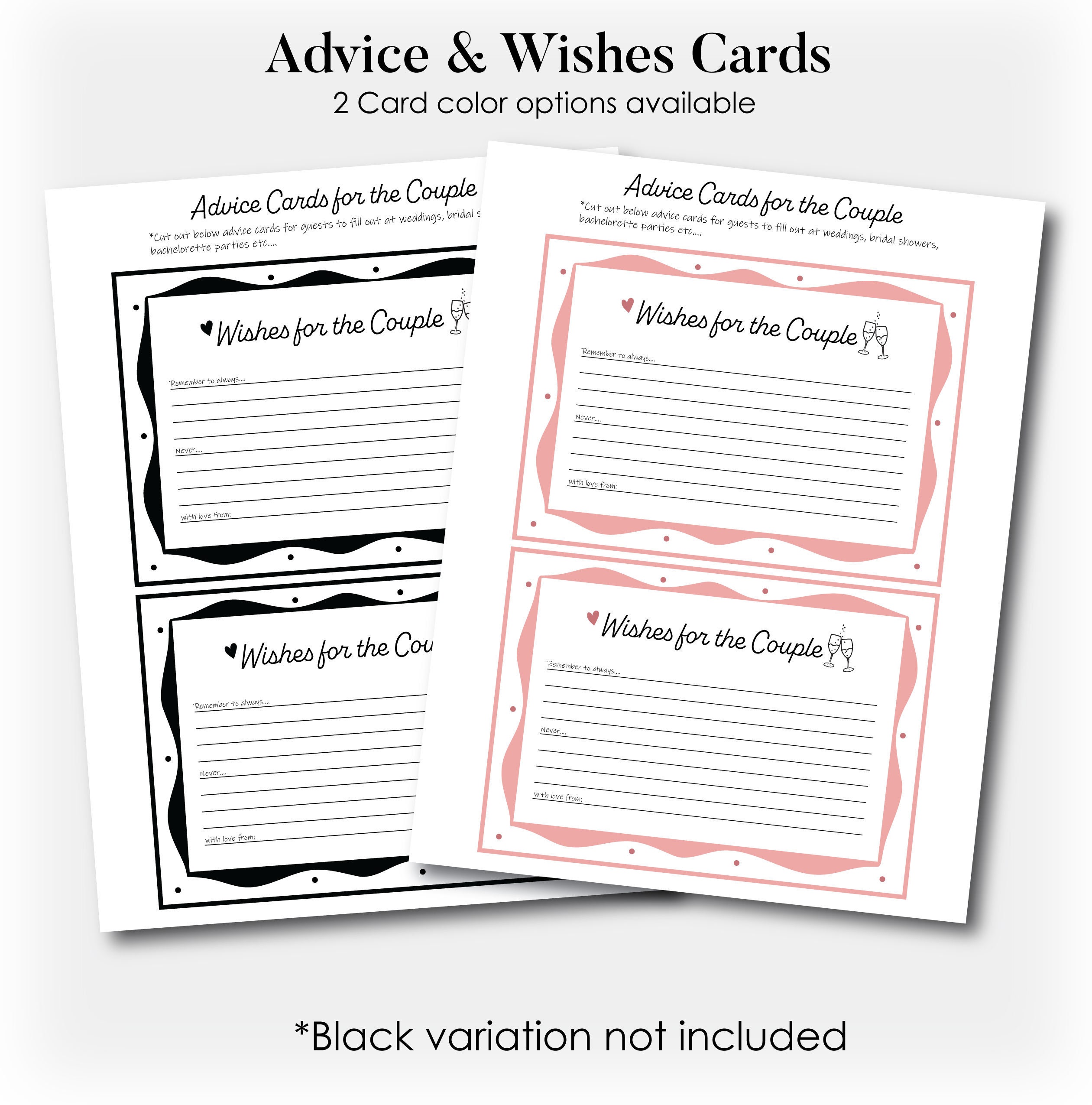 Wedding Advice Cards Printable Wedding Wish Cards for Couple Advice ...