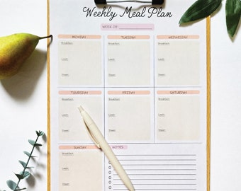 Meal Planner Weekly Meal Planner Printable Family Meal Planner Template Meal Planner for Family Digital Meal Plan Template Digital Planner