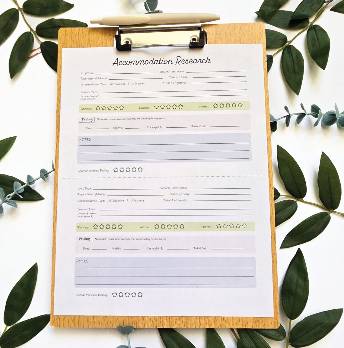 Resort Research Planner Destination Wedding Hotel Planner Printable ...