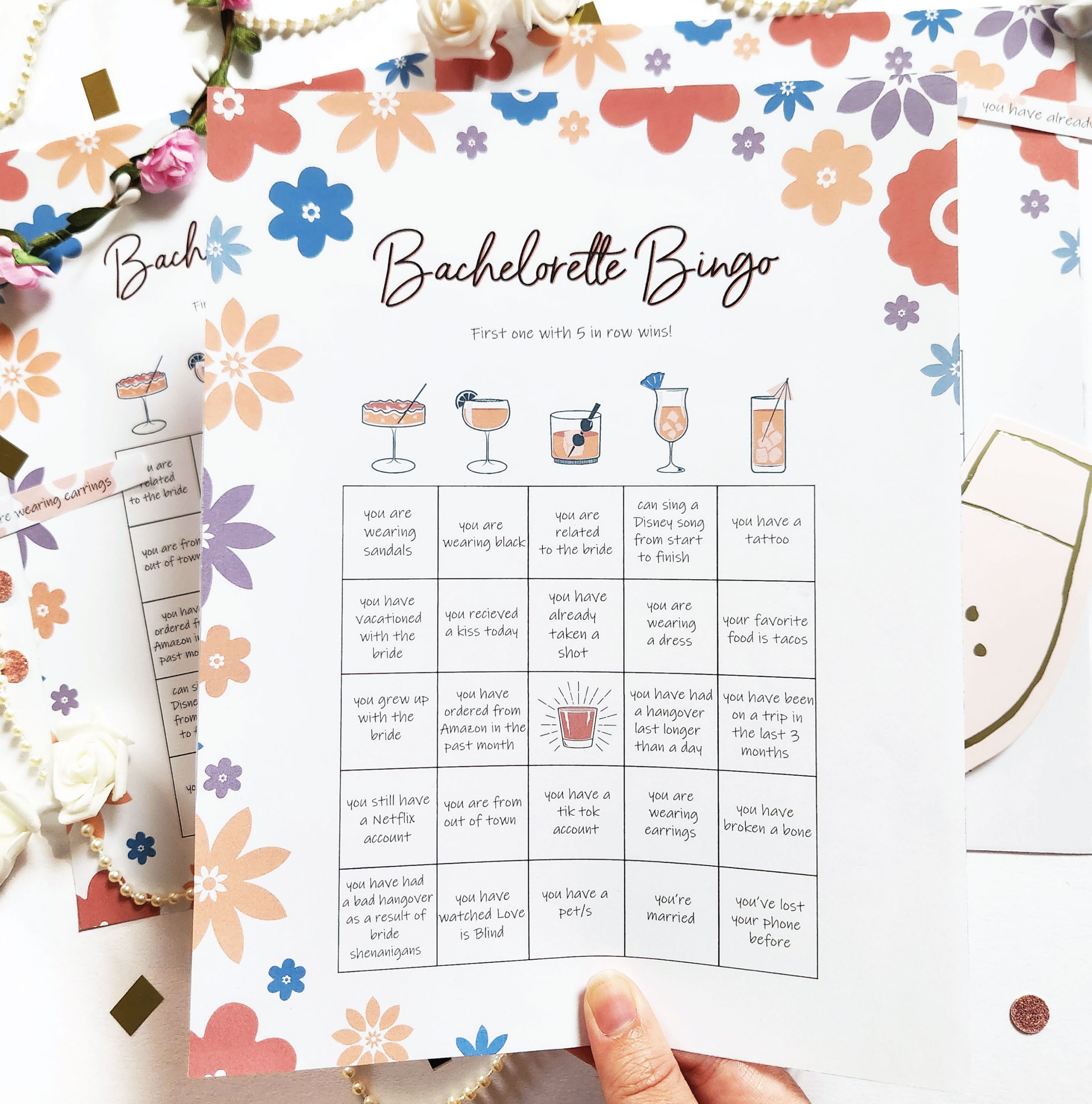 Hen Party Bingo Clean Bridal Shower Bingo Floral Bachelorette Party — free download