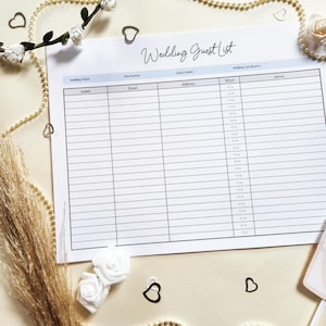 Printable Wedding Guest List Template Editable Guest List Tracker Guest Checklist for Wedding Organization Guest List Planner Template