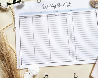 Printable Wedding Guest List Template Editable Guest List Tracker Guest Checklist for Wedding Organization Guest List Planner Template