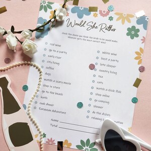 Clean Bachelorette Party Game Floral Bachelorette Would She Rather Hen Party Game Bridal Shower Activity Clean Wedding Shower Game Printable