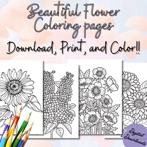 Flower Coloring Pages - Coloring for Self-Care - Adult Coloring Book - Kids Activities