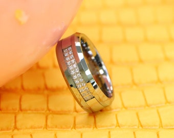 8mm Tungsten 24 Diamond Prong Set Wedding Band, Men&#39;s Tungsten Wedding Ring, High Polished Tungsten Carbide Engagement Ring, Men&#39;s Ring,