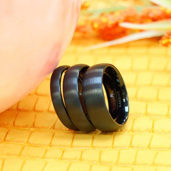 Thin Womens Ring, Couple Ring, Stacking Engagement Ring, Black Tungsten Wedding Ring, Gunmetal Tungsten Ring, Anniversary Ring for Him,