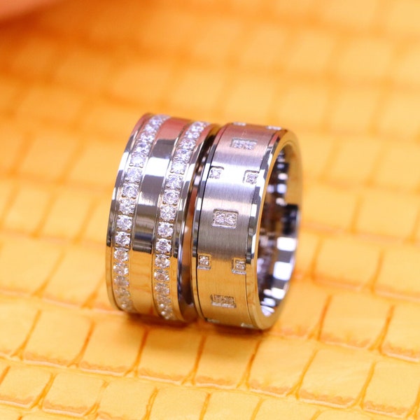 Mens Diamond Tungsten Wedding Ring, Engagement Ring, Anniversary Ring, 9mm Eternity Titanium Wedding Ring, Titanium Eternity Diamond Ring,