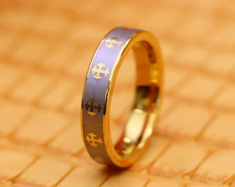 Tungsten Cross Ring, Thin Gold Ring, Men&#39;s Ring, 5mm Gold Cross Ring, Tungsten Ring, Dainty Ring, Christian Cross Ring For Men, Dainty Ring,