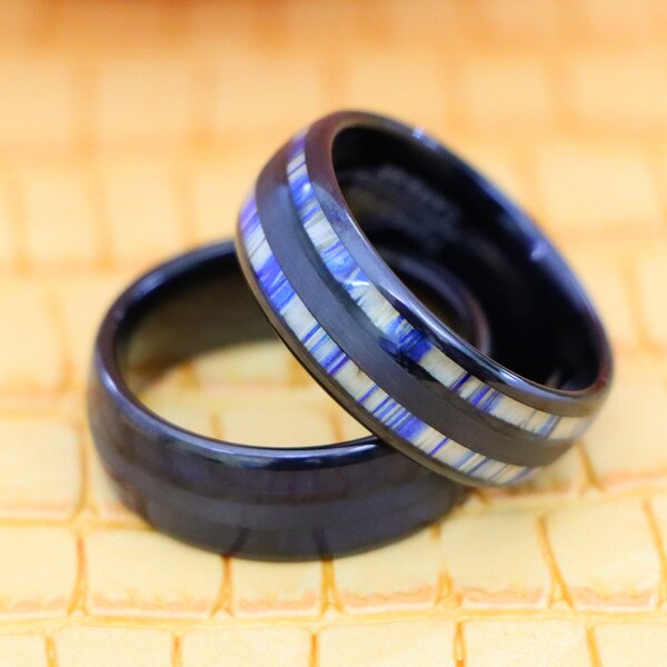 Mens Wood Ring with Exotic Blue Wood Inlay, Mens Tungsten Wedding Band, Wooden Ring, Unique Wedding Ring, Black Tungsten Ring, Mens Ring,