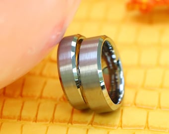Dark Gray Tungsten Wedding Band Men, Man Wedding Band, Tungsten Carbide Ring, Brushed Silver Tungsten Ring, Engraved Tungsten Wedding Band,