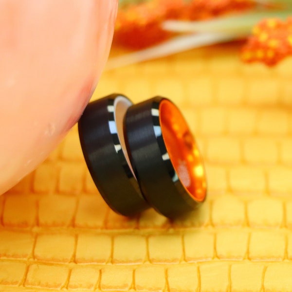 Black Orange Ring, Mens Wedding Ring, Tungsten Bands, Mens Tungsten Band, Mens Tungsten Ring, Black Tungsten Rings, Custom Engraved Ring,
