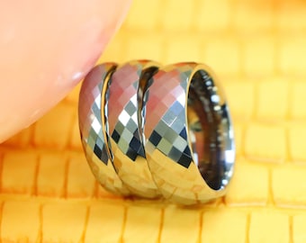 Tungsten Wedding Band Women, Tungsten Ring Women, 6mm-8mm Multi Faceted High Polish Tungsten Carbide Ring, Tungsten Ring,Womens Promise Ring