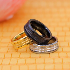 Modern Design Wedding Band 8mm Beveled Edge, Laser Engrave Personalized Ring, Engraved Band,Black Jagged Center Biker Tungsten Ring for Men,