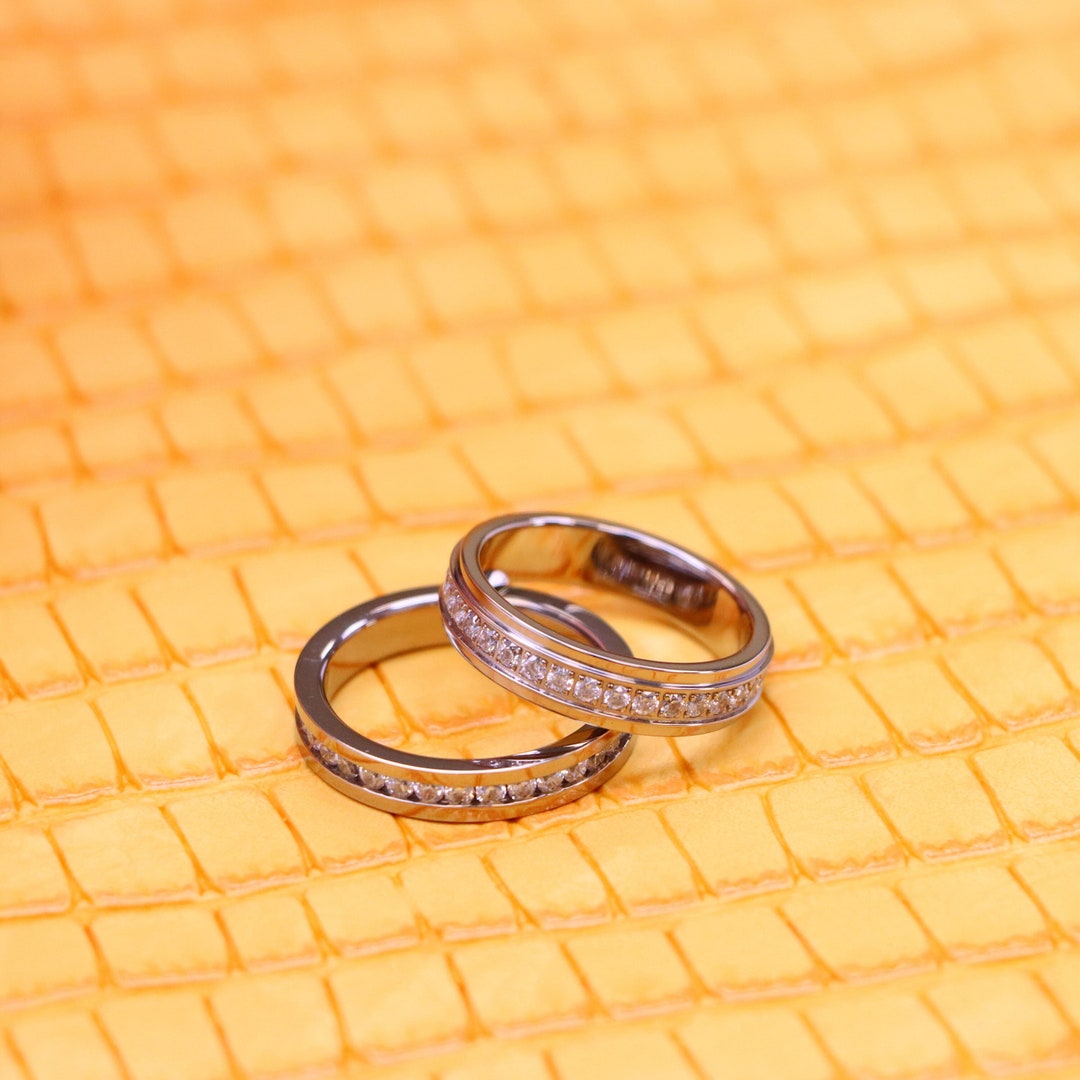 4mm His and Hers Titanium Wedding Rings, Princess Cut Eternity Diamond