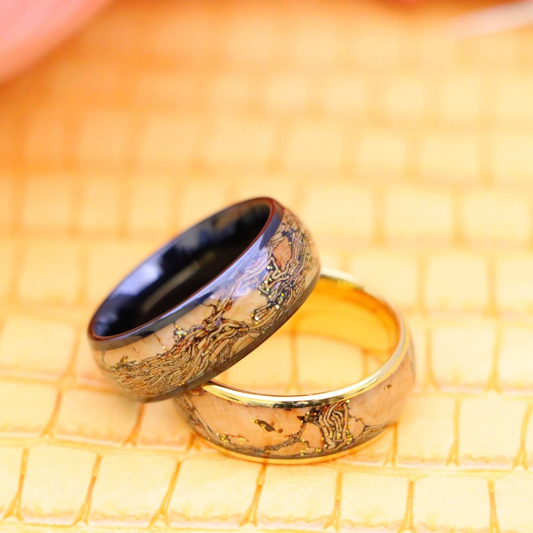 Wooden Ring, Cork Inlay Tungsten Wedding Band for Men, Personalized ...