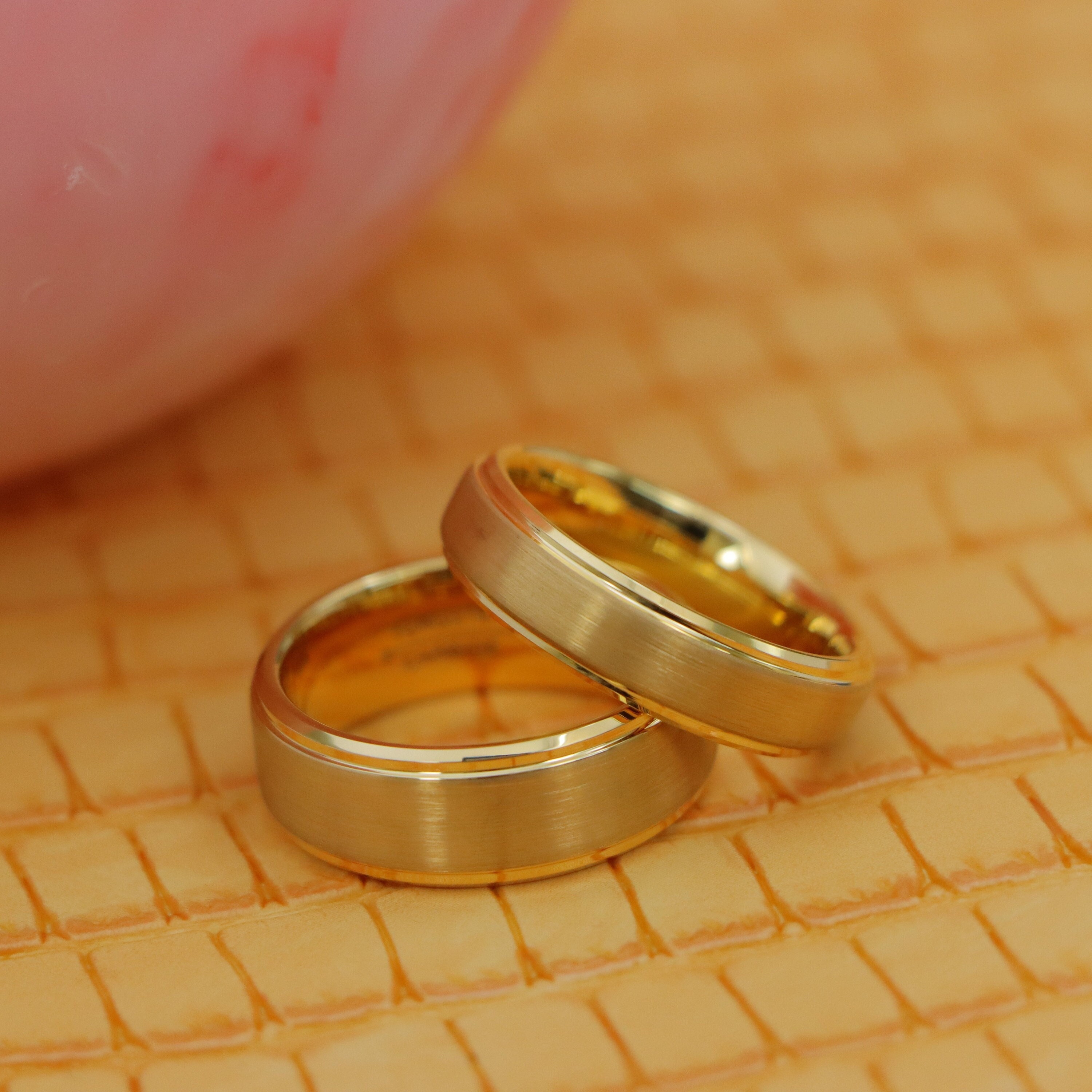 His and Her Ring, Yellow Gold Engagement Rings, 8mm/6mm Gold