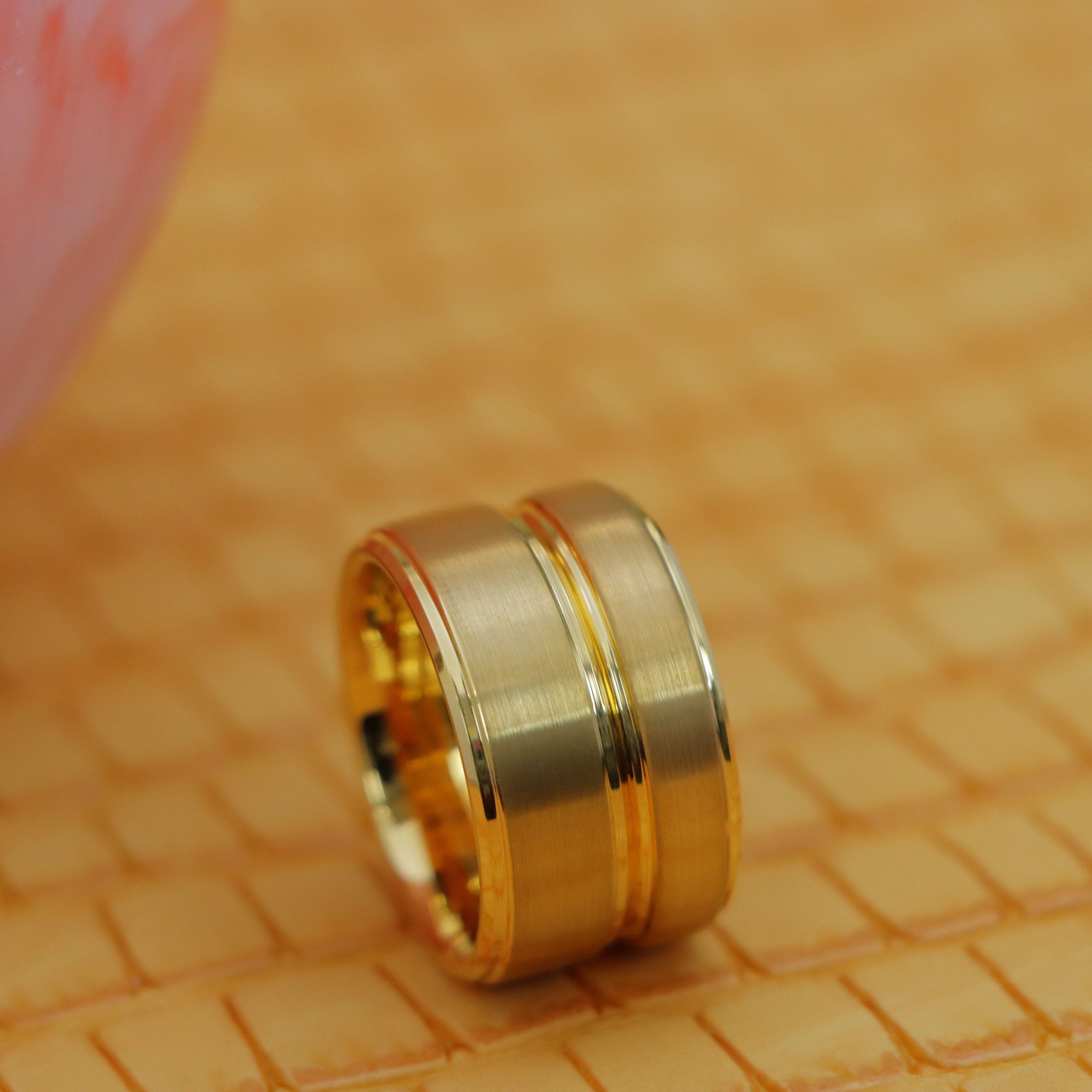 His and Her Ring, Yellow Gold Engagement Rings, 8mm/6mm Gold