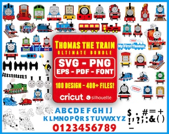 Lot Thomas le train SVG, PNG de haute qualité, Thomas et ses amis Svg, police de caractères Thomas le train, Svg pour Cricut, fichiers en couches, instantané