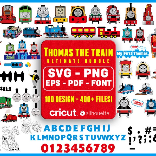 Lot Thomas le train SVG, PNG de haute qualité, Thomas et ses amis Svg, police de caractères Thomas le train, Svg pour Cricut, fichiers en couches, instantané