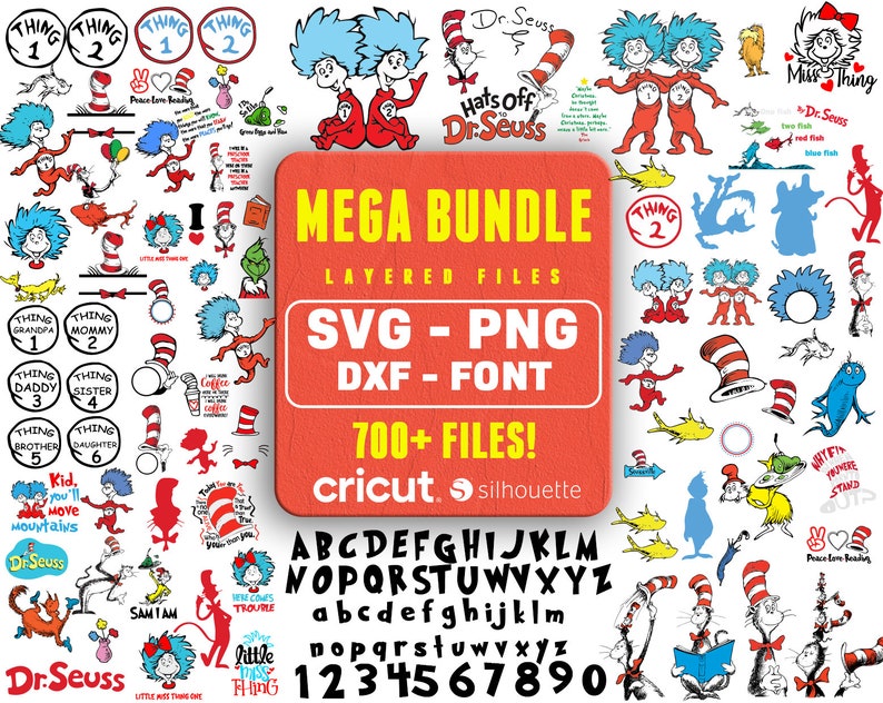 Layered Svg Files, Thing 1 Thing 2 Svg, Font Files, Svg for Cricut