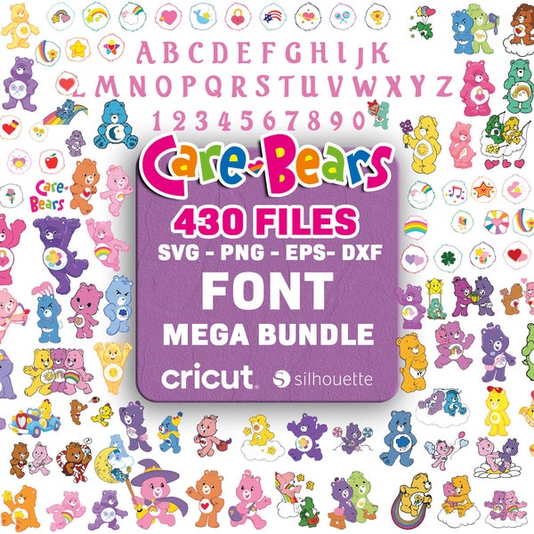 Care Bear SVG Bundle, Care Bears Png, Clipart Files, Care Bear Font, Svg For Cricut, Instant Download, Digital Files