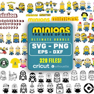 pacote svg minion, png minions, fonte minion, svg para cricut, clipart minions, arquivos digitais, download instantâneo