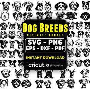 Dog Breeds Svg Bundle, Dog Face Svg, Dog Silhouette, Dog Peeking, High Quality Dog Breeds Png, Dog Svg, Instant Download, Clipart Files, DXF