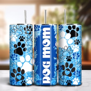 Blue Glitter Dog Mom 20oz Skinny Tumbler Sublimation Sparkly Glitter Design Instant Download PNG 300dpi DIY Tumbler Wrap Dog Lover Graphic