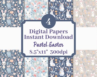 Pastel Easter 8.5x11 Repeat Pattern Digital Paper Printable Background Scrapbook Illustrations Set Of 4 Instant Download Stationary
