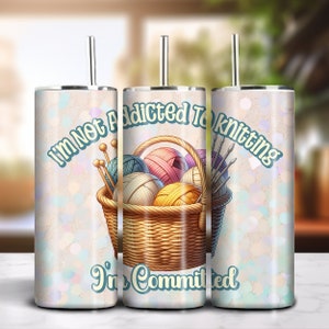 Addicted to Knitting 20oz Skinny Tumbler Sublimation Buntes Glitzerdesign Download PNG 300dpi DIY Wrap Lustiger Strickspruch Bild 3