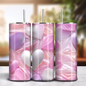 Corações Pastel 20 onças Skinny Tumbler Design de sublimação perfeita Download digital instantâneo PNG 300dpi DIY Heart Pattern Valentine Tumbler Wrap