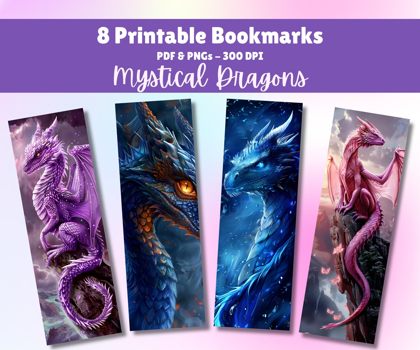Printable Bookmarks Set of 8 Digital Download 11x8.5 PDF and Separate ...
