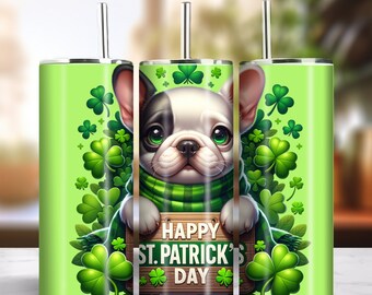 St. Patrick's 20oz Skinny Tumbler Sublimation Design Instant Digital Download PNG 300dpi DIY Frenchie French Bulldog Lover Tumbler Wrap