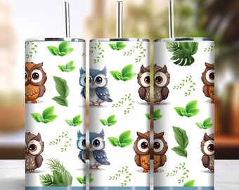 Cute Owl 20oz Skinny Tumbler Sublimation Seamless Design Instant Digital Download PNG 300dpi DIY Cute Funny Owl Lover Tumbler Wrap #4