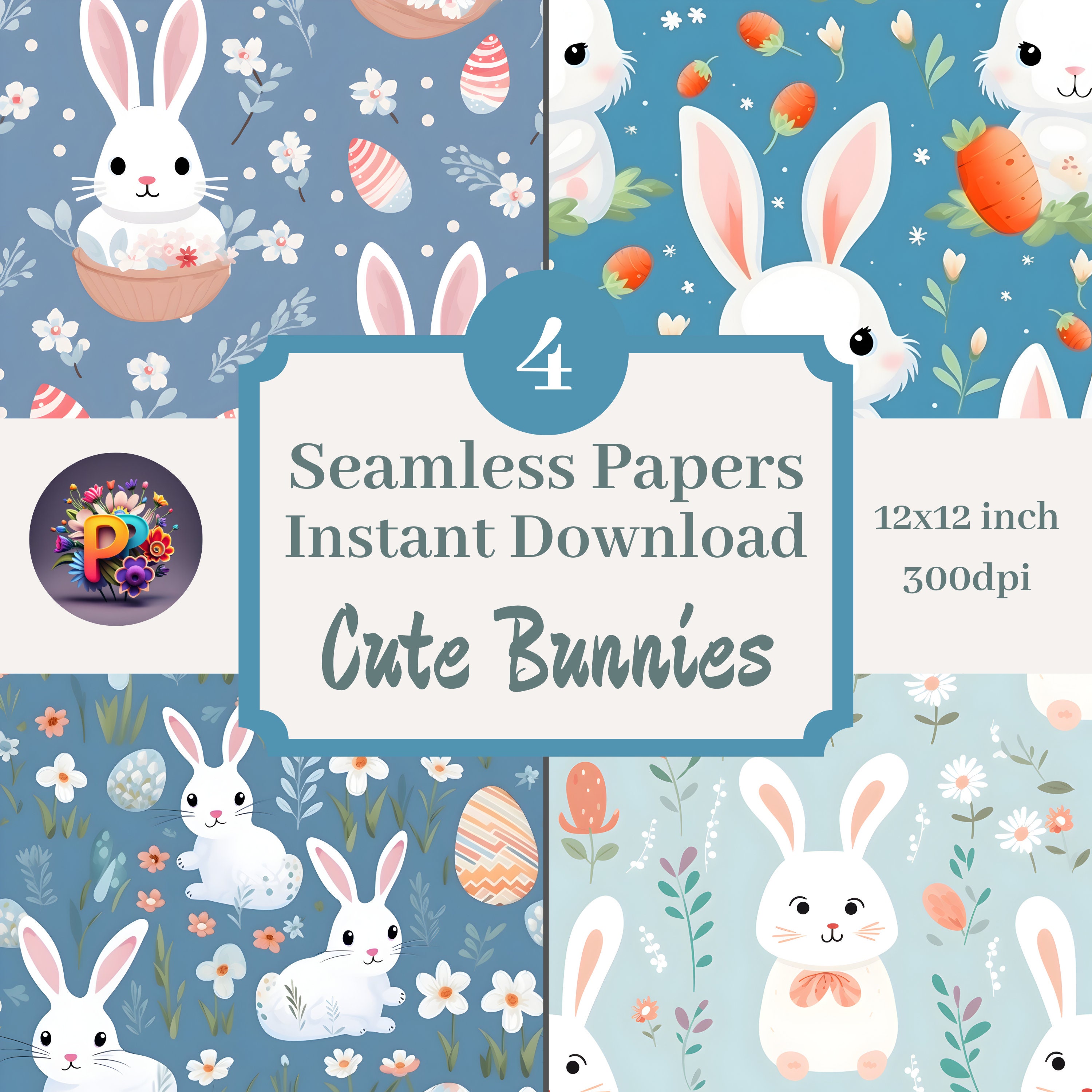 Cute Bunnies Printable Background Scrapbook Papers, 12x12 Seamless ...