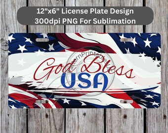 God Bless USA License Plate Sublimation Design Instant Download PNG 300dpi DIY Front Car Plates Patriot American Flag Digital Graphic #2
