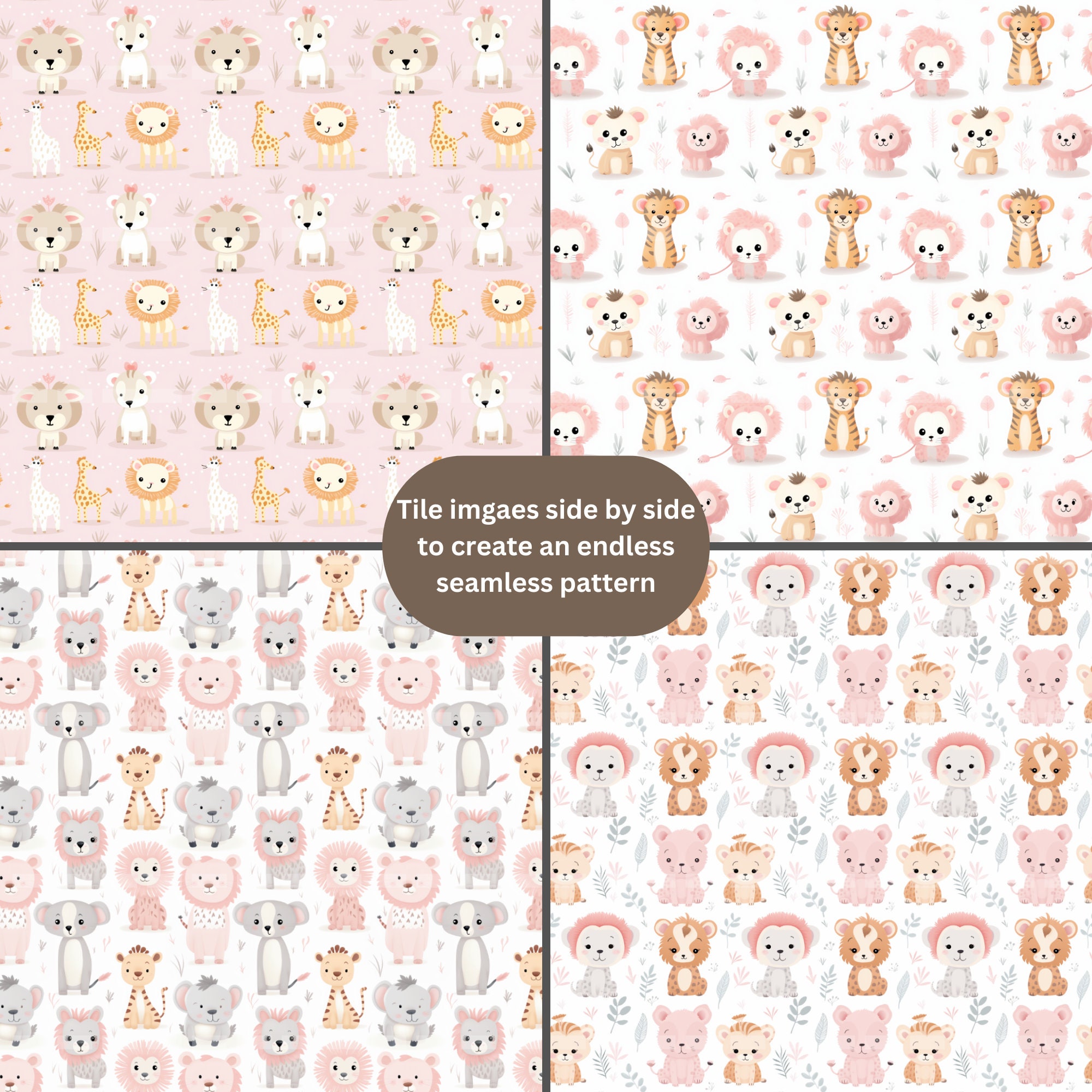 Pink Baby Safari Printable Background Scrapbook Papers, 12x12 Seamless ...