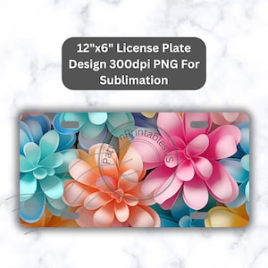 3D Flowers License Plate Sublimation Design Instant Download PNG 300dpi DIY Front Car Plates Rainbow Flower Digital Graphic - Plate1