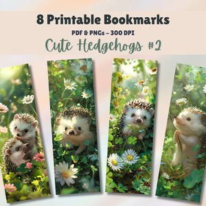 Printable Bookmarks Set of 8 Digital Download 11x8.5 PDF and Separate PNGs Great For Sublimations Book Lover Gift Cute Hedgehogs 2