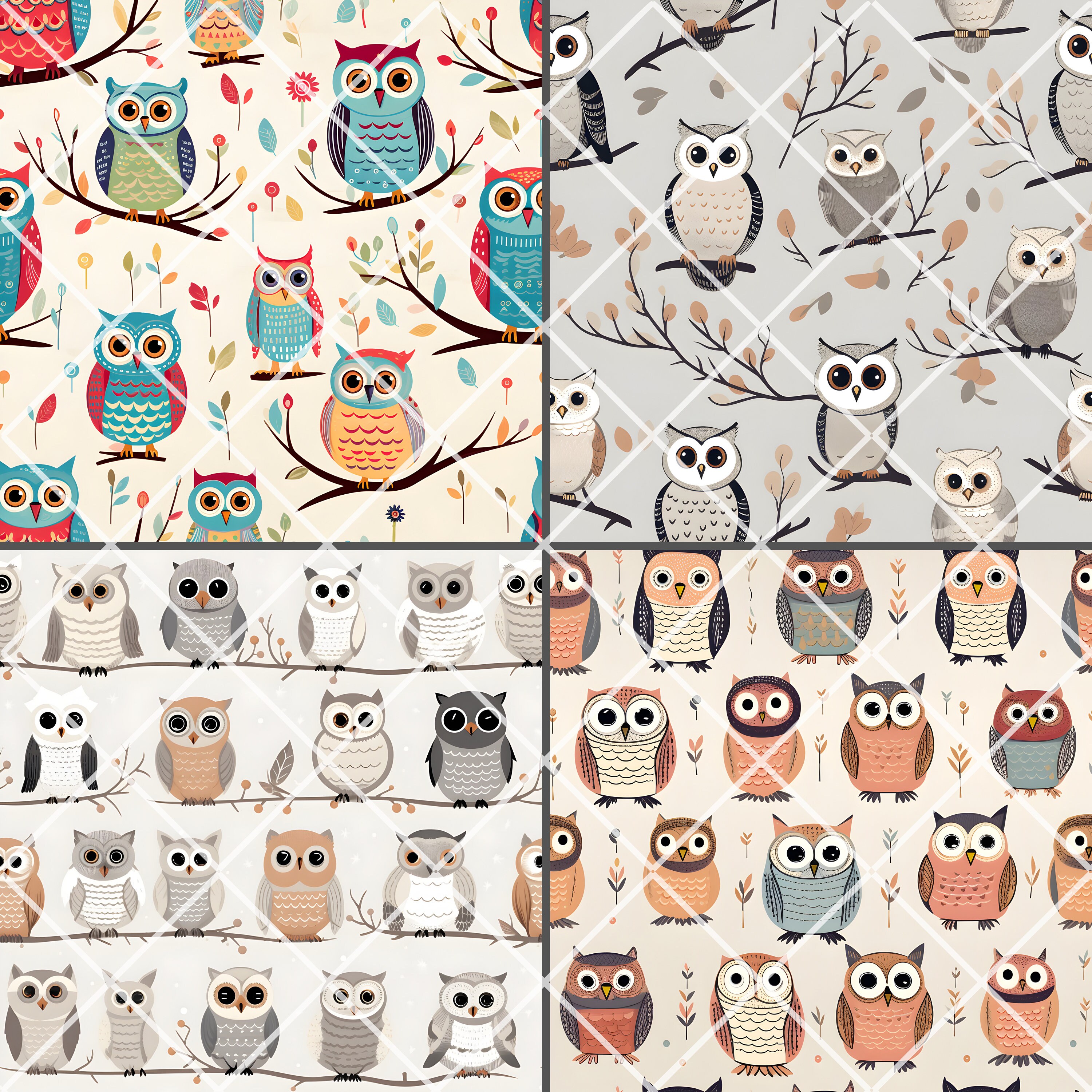 Whimsical Owls 12x12 Digital Paper Printable Background Scrapbook ...