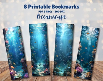 Oceanscape Printable Bookmarks Set of 8 Digital Download 11x8.5 PDF and Separate PNGs Great For Sublimation Designs Book Nature Lover Gift