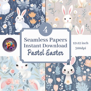 Pastel Easter Printable Background Scrapbook Papers 12x12 Seamless Pattern Set Of 4 Instant Download Easter Bunnies Soft Spring Textures
