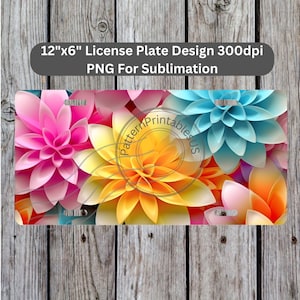 3D Flowers License Plate Sublimation Design Instant Download PNG 300dpi DIY Front Car Plates Rainbow Flower Digital Graphic - Plate5