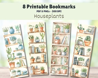 Druckbare Lesezeichen, 8er-Set, digitaler Download, 11 x 8,5 PDFs und separate PNGs, ideal für Sublimationen, Geschenk für Buchliebhaber, Sukkulenten, Zimmerpflanzen