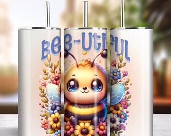 Bee-utiful 20oz Skinny Tumbler Sublimation Artwork Digital Download PNG 300dpi Cute Bumblebee Bug Insect Lover Tumbler DIY Wrap #1