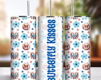 Butterfly Kisses 20oz Skinny Tumbler Sublimation Seamless Design Instant Digital Download PNG 300dpi DIY Garden Insect Lover Tumbler Wrap