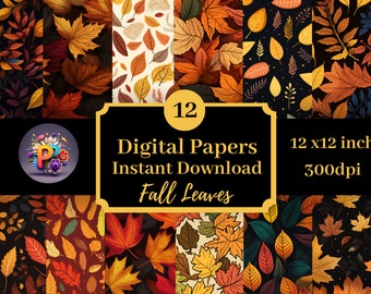 Herbst Blätter, digitales Papier, druckbare Hintergrund, Scrapbook Papiere, 12 x 12 nahtlose Muster Set von 12, sofortiger Download, Thanksgiving, Herbst
